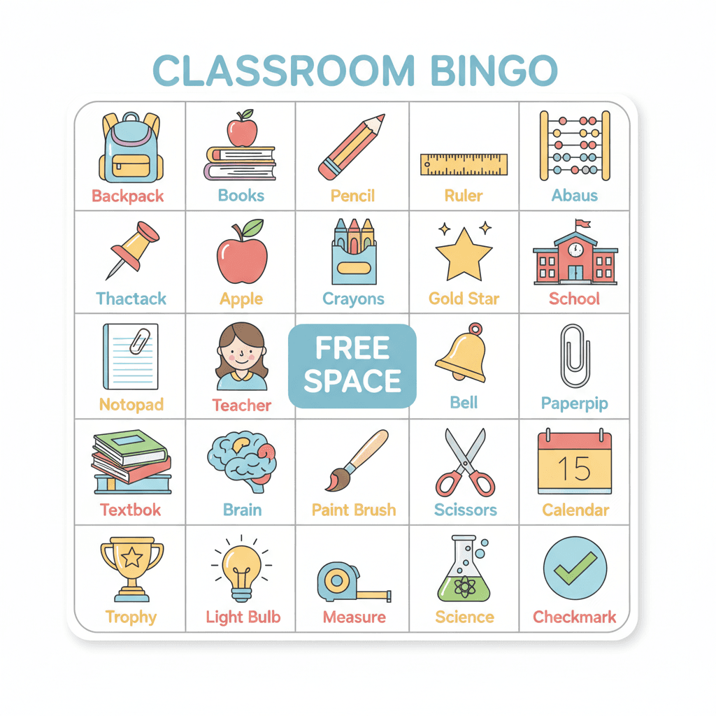 Classroom picture bingo card