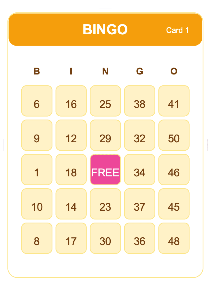 Classic Number Bingo showcase bingo card